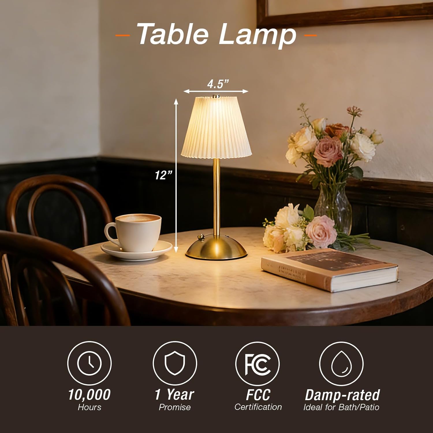LEDVANCE Sylvania Cordless Lamp, LED Rechargeable Table Lamp with Battery Operated, USB-C, 3 Color Temperatures (3000/4000/5000K), Dimmable, Bedroom, Night Light, Coffee Shop, Brass - 1 Pack (66875)