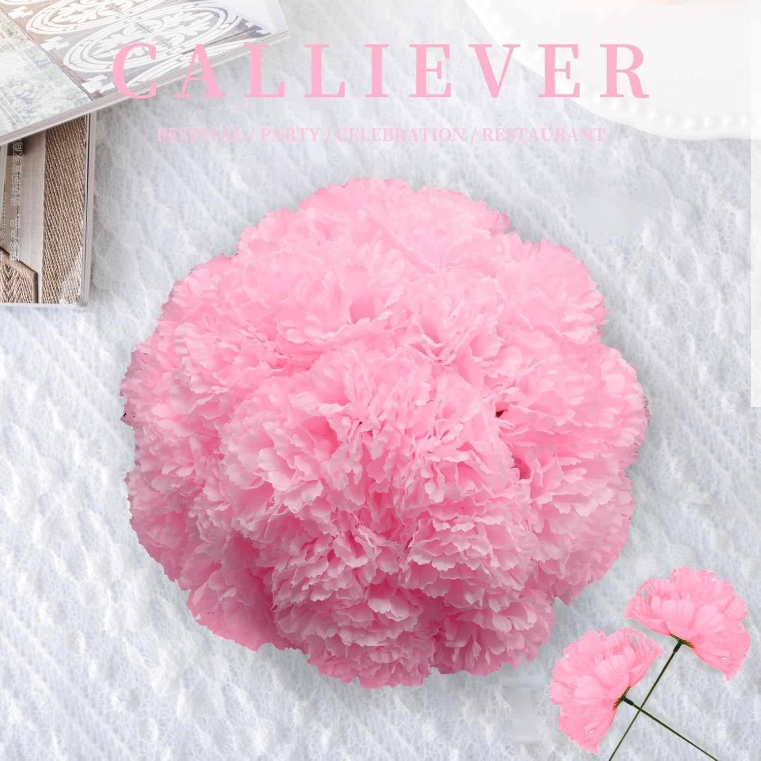 Artificial Carnation Flower, 50pcs Silk Faux Flower Heads with Stem, for DIY Wreath, Wedding Decor, Handmade Flowers, Table Centerpieces, Home Decor, Baby Shower, Graduation Decor (50, Pink) - Image 7