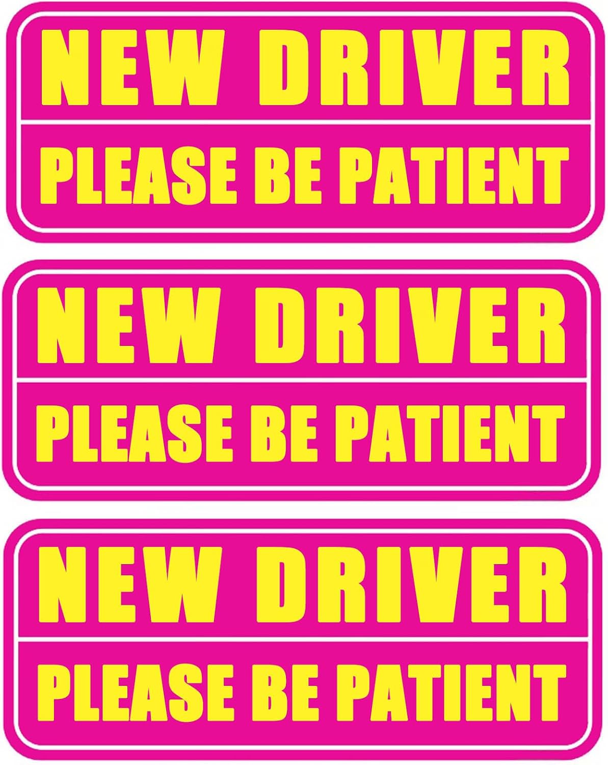 3 Pcs Student Driver Car Magnet, 10"x4" Please Be Patient Student Driver Teen Driver Magnet for Car, Pink Reflective & Waterproof Weather-Resistant