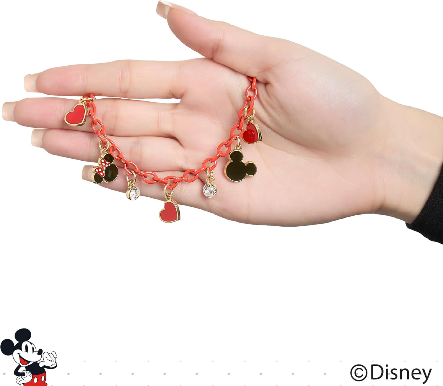 SALLY ROSE Mickey and Minnie Mouse Charm Bracelet with Red Chain Official License, 6.5"+1", Valentines Day Gifts for Her - Image 3