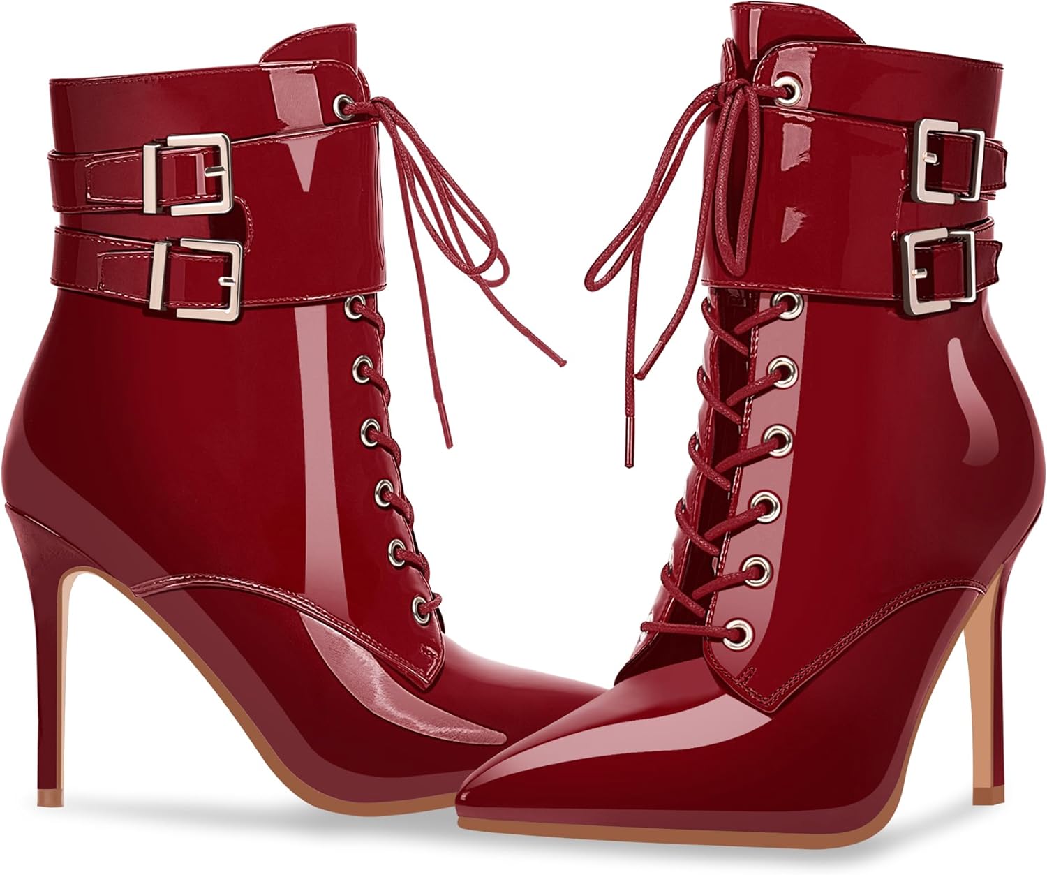 Women's High Stiletto Heel Pointed Toe Ankle Boots Lace Up Buckle Strap Dress Booties