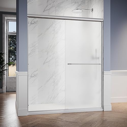Miniatura 2 de SUNNY SHOWER Puerta de ducha semimarco, de 60 pulgadas de ancho x 72 pulgadas de alto, 2 puertas correderas, puerta de ducha de esquina de vidrio