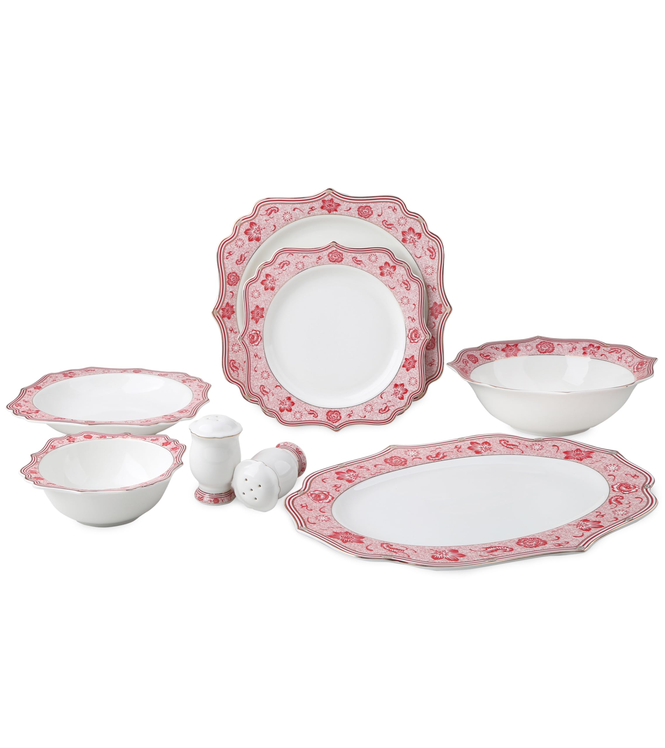 – 29-Piece Premium Porcelain Dinner Set – Crack-Resistant Plates, Bowls, Oval Plates, Salad Bowl, and Salt & Pepper Shaker, Complete Service for 6 (Design - 10)