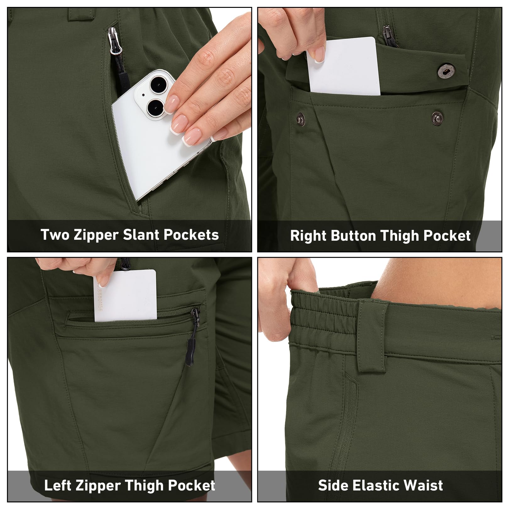 Pantaloncini Donna Cargo Corti Estate Vita Elastica Leggeri Asciugatura Rapida Pantaloni da Trekking con 4 Tasche