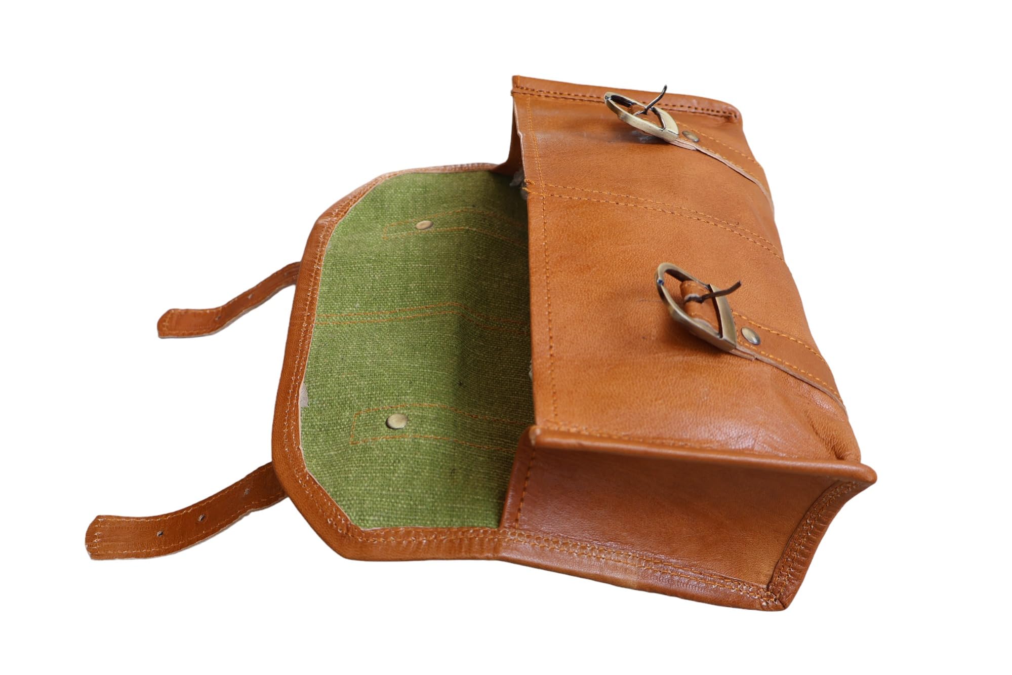 american blue Borsa da moto vintage, in vera pelle di capra, con fibbia a 2 cinghie e chiusura rapida, borsa porta attrezzi marrone, rinforzata, per manubrio, forcelle, borsa da bicicletta (motivo 3)