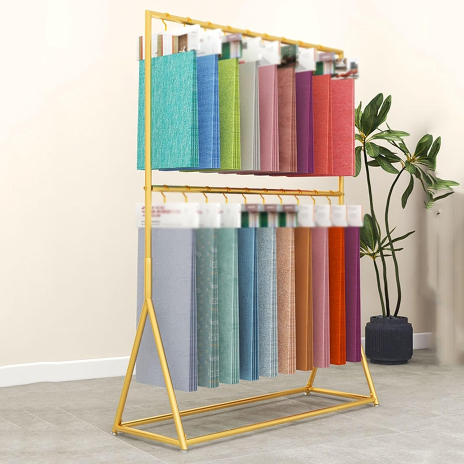 Gold Floor-Standing Fabric Display Rack for Quilts, Blankets & Scarves - Retail Store & Boutique Exhibition Stand (100x43x160cm)