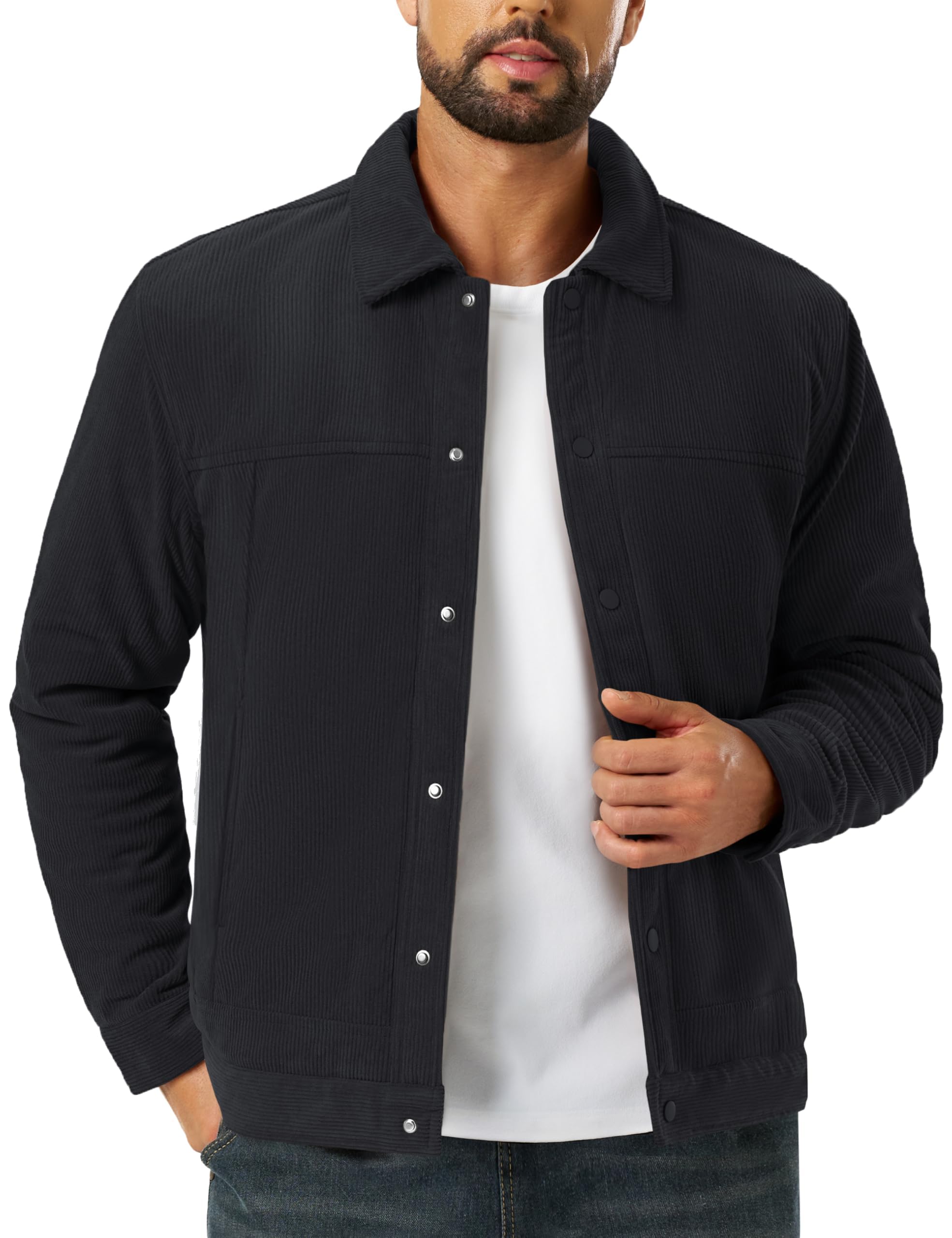 TACVASEN Winterjacke Herren Cordjacke Fleece Gefüttert Übergangsjacke | Reverskragen Fleecejacke Blouson Business Warm Jacke Casual Winter Cord Jacket Übergangs Outdoor Für Männer