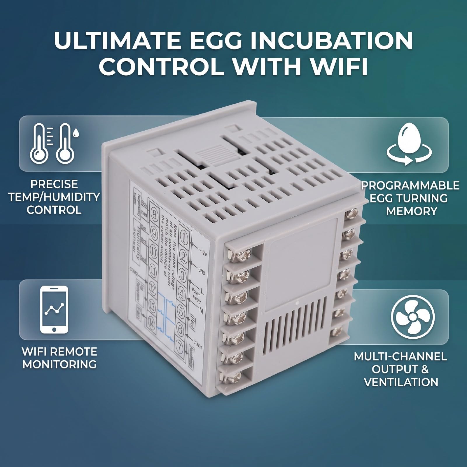Fdit Regolatore di Temperatura per Incubatrice per Uova, Igrometro LCD WiFi | Controllo remoto tramite smartphone tramite WiFi, precisione della temperatura di ±0,1℃, uscita a 4 , 999 record di