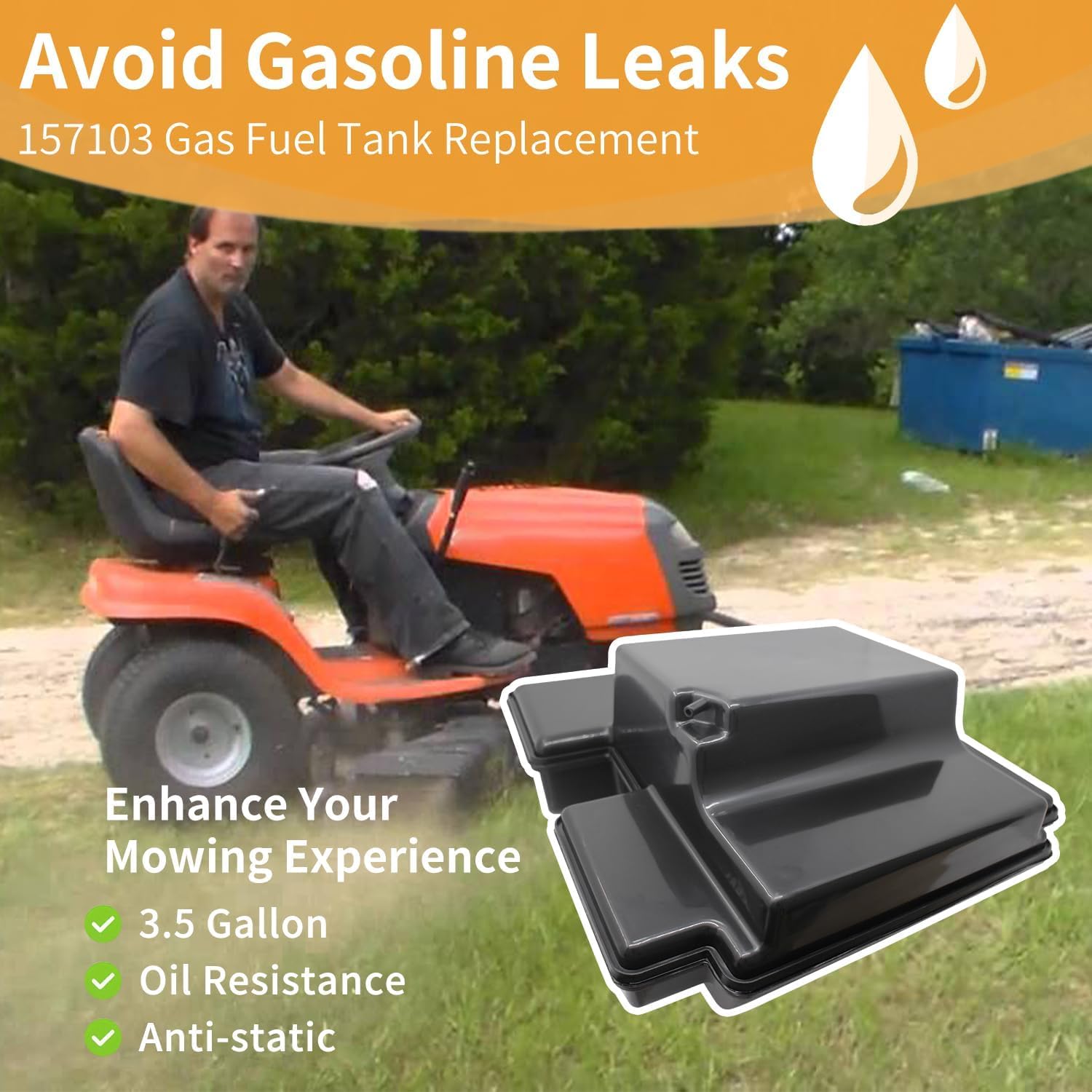 157103 532157103 153630 532153630 3.5 Gallon Lawn Mower Yard Garden Tractor Gas Fuel Tank with Fuel Tank Caps Replace for Husqvarna Craftsman Weed Eater