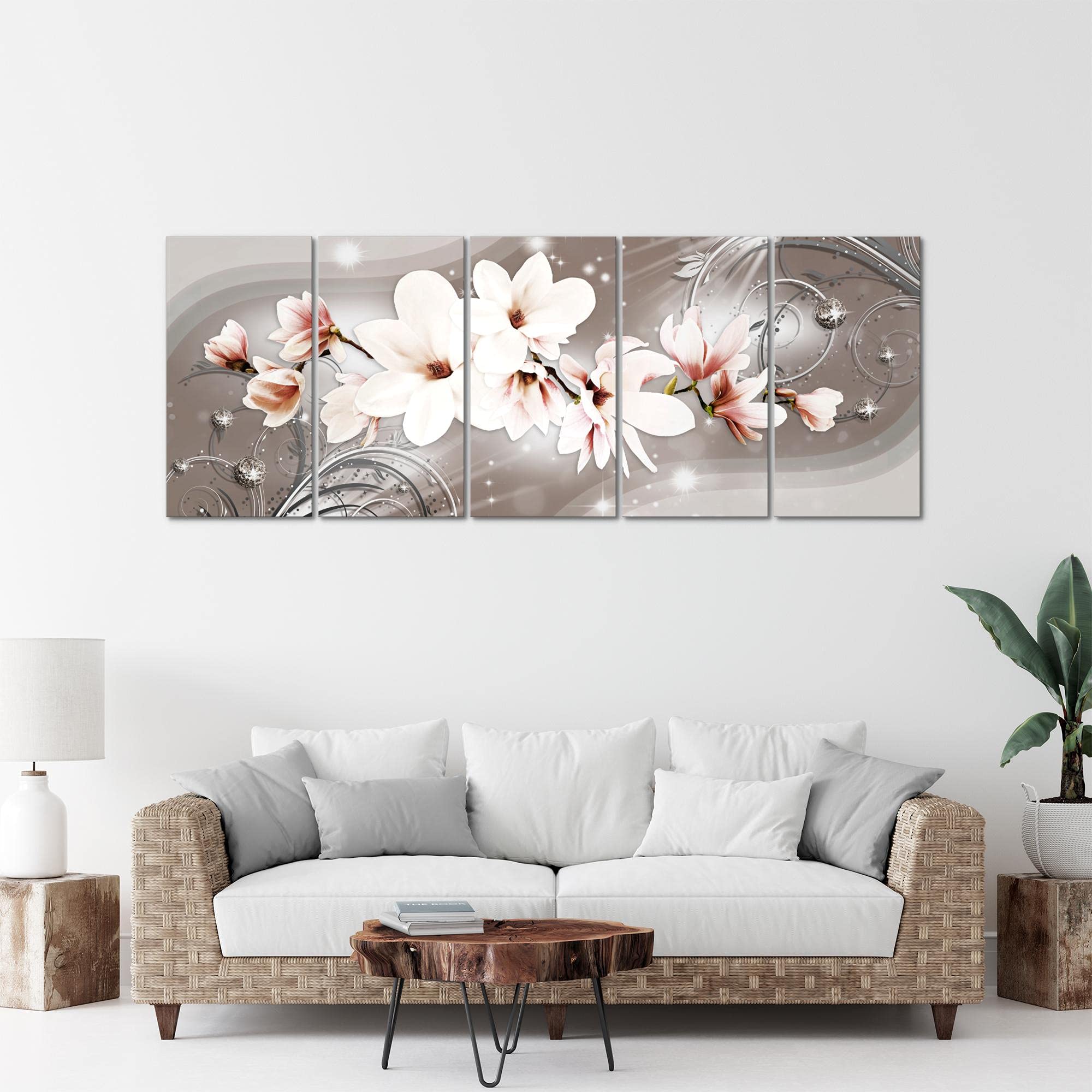 Runa Art Murali XXL Magnolia Fiori 200 x 80 cm Beige Marrone 5 Pezzi - Made in Germany - 006255a