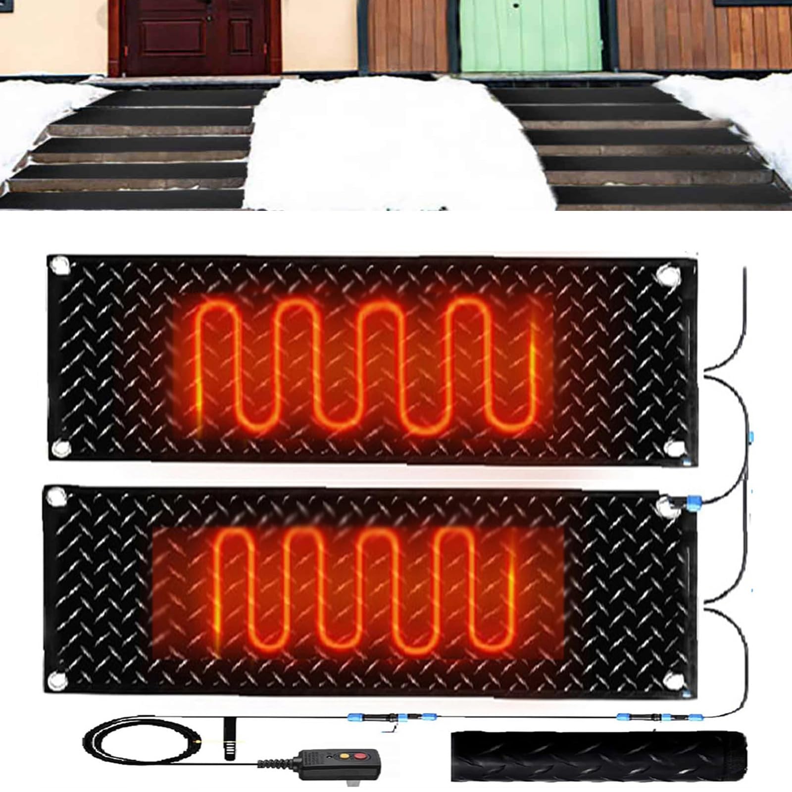 Lot de 2 tapis chauffants de fonte de neige pour entrées, escaliers extérieurs, 1/2/3/4/5 pièces - Produits antidérapants pour enlever la neige - 25,4 x 76,2 cm