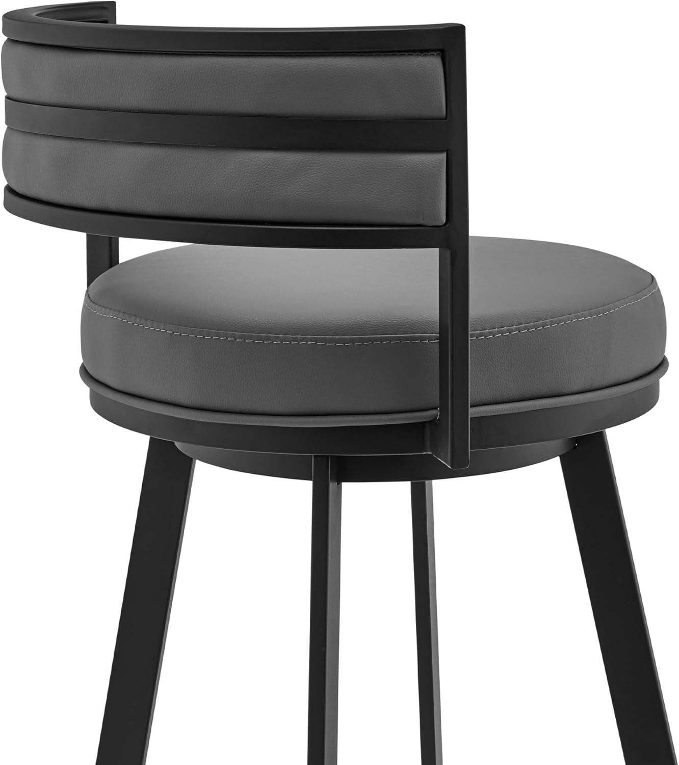 Armen Living Roman 26" Gray Faux Leather and Black Metal Swivel Bar Stool