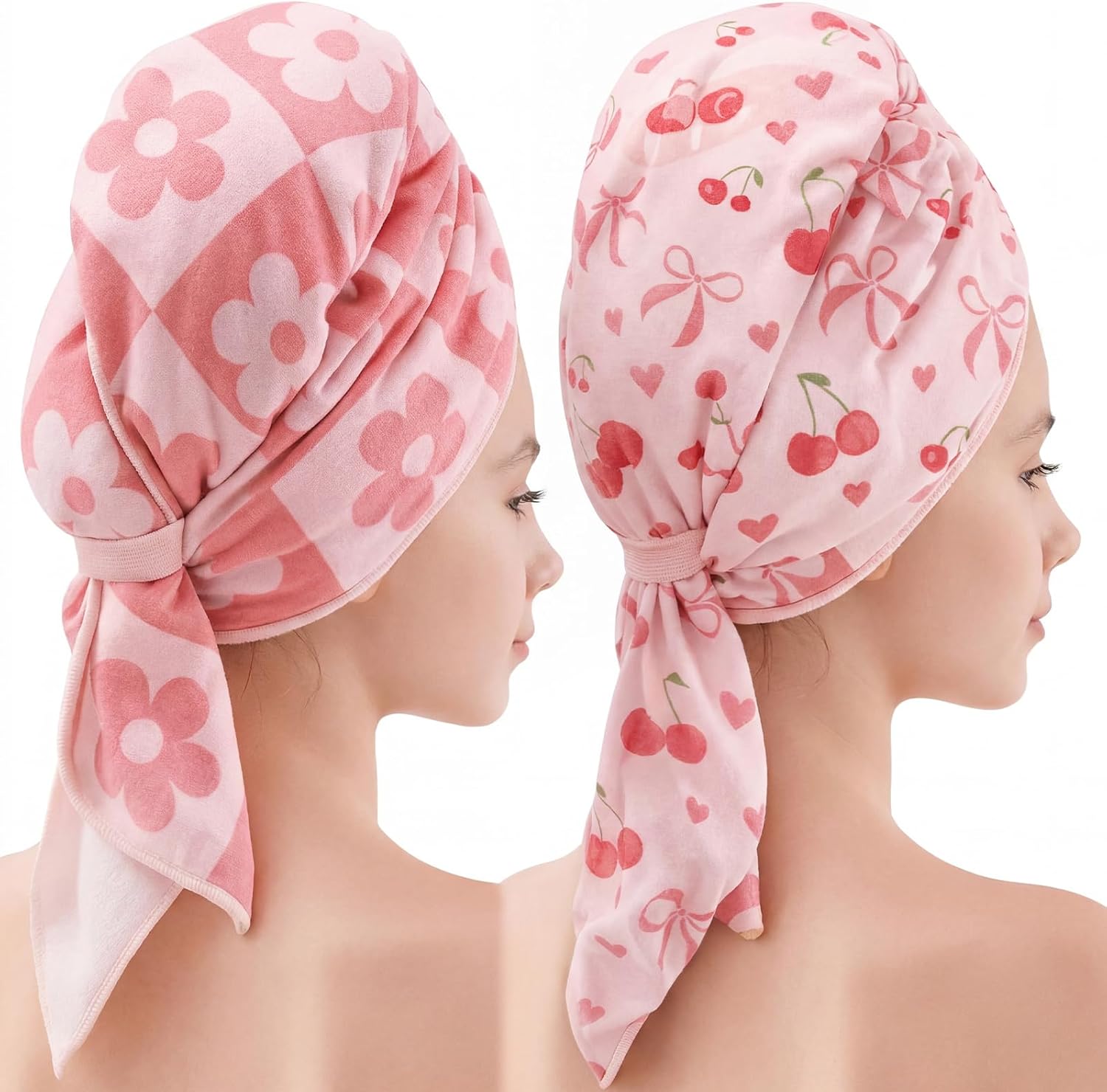2 Pcs 40 x 24 Inches Large Microfiber Hair Towels Quick Dry Hair Towel Wrap for Women, Suitable for Home, Recreation, Beach, Yoga, Gym, Camping, Etc (Cherry,Flowers)
