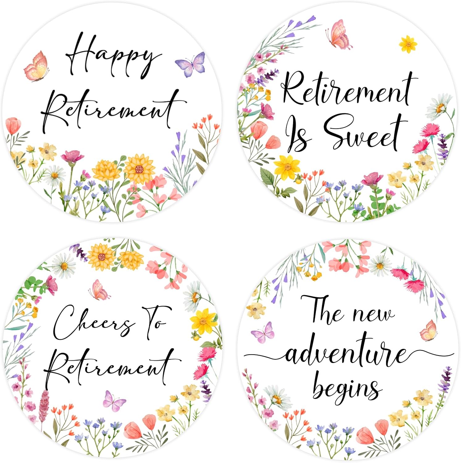 Wildflower Happy Retirement Thank You Stickers 80pcs Wildflower Retirement Party Supply Flower Flora Thank You Sticker Labels Waterproof Floral Round Sticker for Retired Party Favor