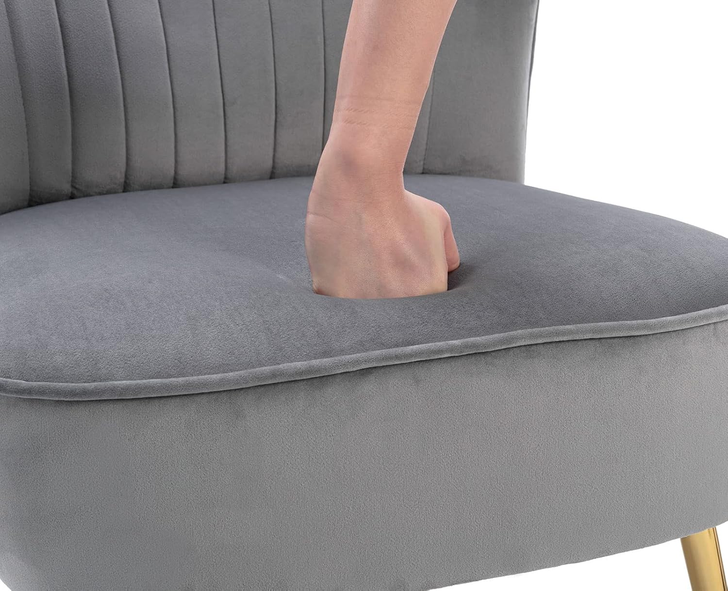 Grey Velvet Accent Chairs Set of 2 with Golden Legs Modern Upholstered Slipper Chairs Comfy Armless Wingback Side Chairs Corner Chair for Bedroom/Dining Room/Living Room/Office