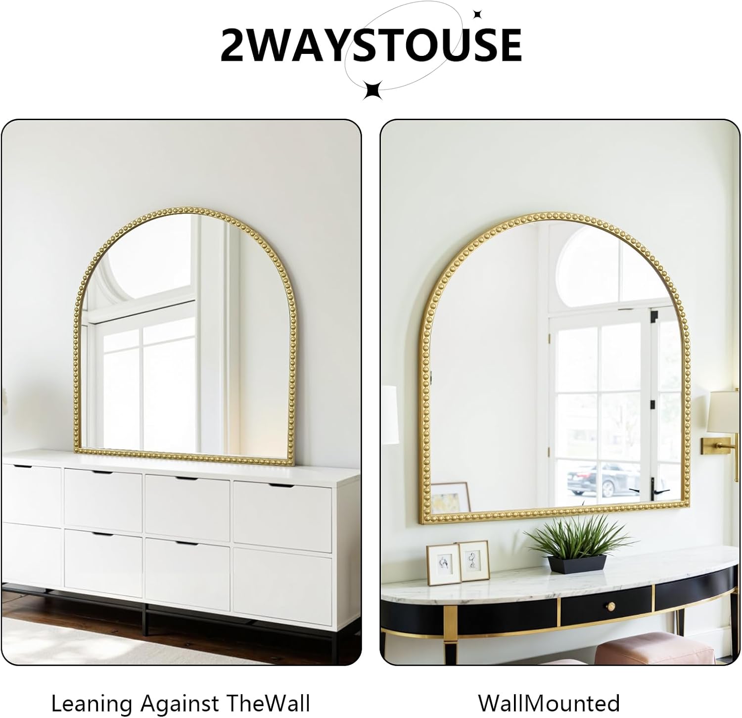 Wall Mirror, Arched Mirror 42"x 24", Large Mirrors Decorative Vintage Wall-Mounted Mirror for Living Room, Bedroom, Entryway, Bathroom Gold
