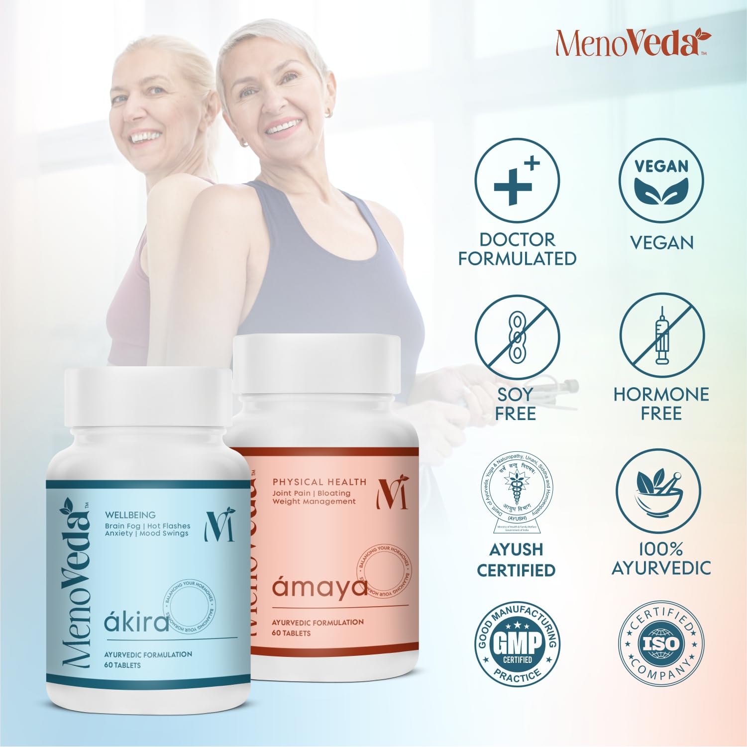 Menoveda Akira Amaya Combo For Emotional Wellbeing and Physical Health | Perimenopause & Menopause Supplements For Women | Balances Hormone Naturally | Helps Managing Hot Flashes Weight Gain, Sleep Issues | 1 Month Supply - 120 Tablets 3