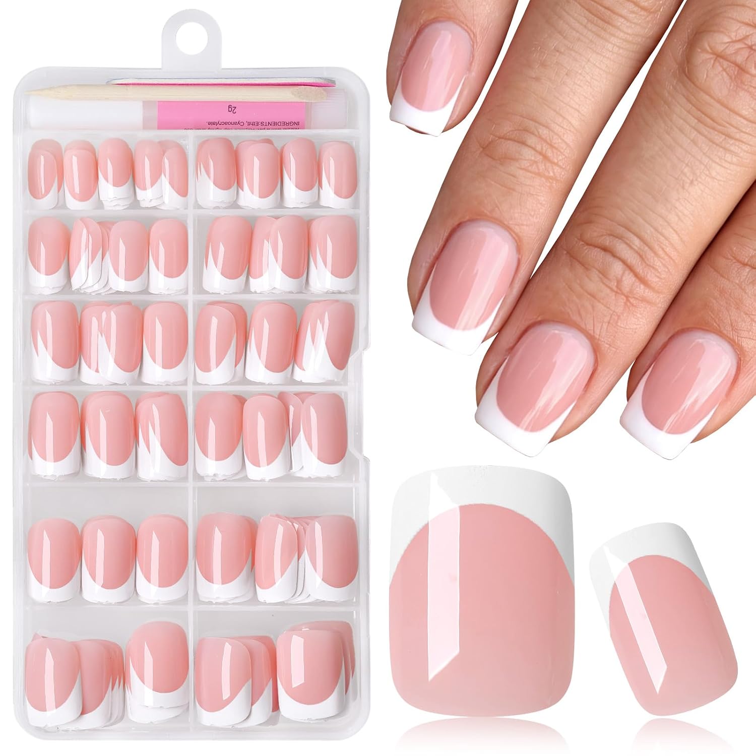240pc Short Almond Press on Nails French Tip Fake Nails with Glue Tabs