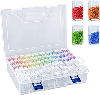 Diamond Painting Storage Containers, 84 Slots Bead Storage Containers with 140pcs Label for Diamond Art Organizer, Bead and Seed Storage Box (84 Grids)