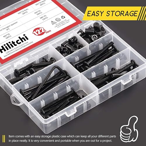 Miniatura 9 de Hilitchi M6 - Kit surtido de 120 tornillos de cabeza hexagonal color negro, tuercas de barril, herramientas para cuna, cama de bebé, muebles, cunas