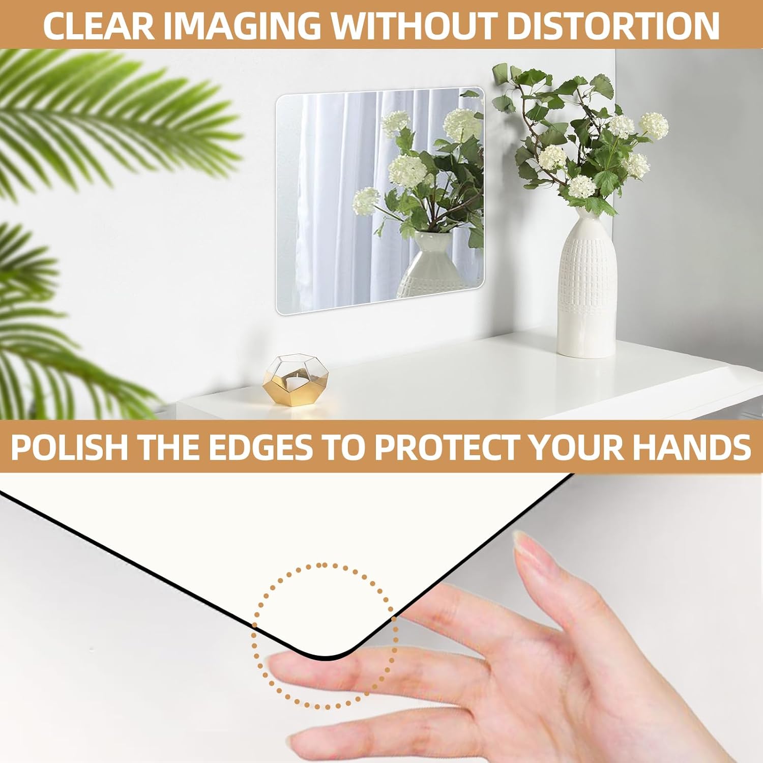 Stick on Small Mirror for Wall Decor, Plastic Non Glass Sticky Kids Safety Toddler Mirrors, 4 Pack 14”x14” Acrylic Mirror Tiles, Shatterproof Mirrors Sheet for Bedroom, Unbreakable Adhesive Mirror's