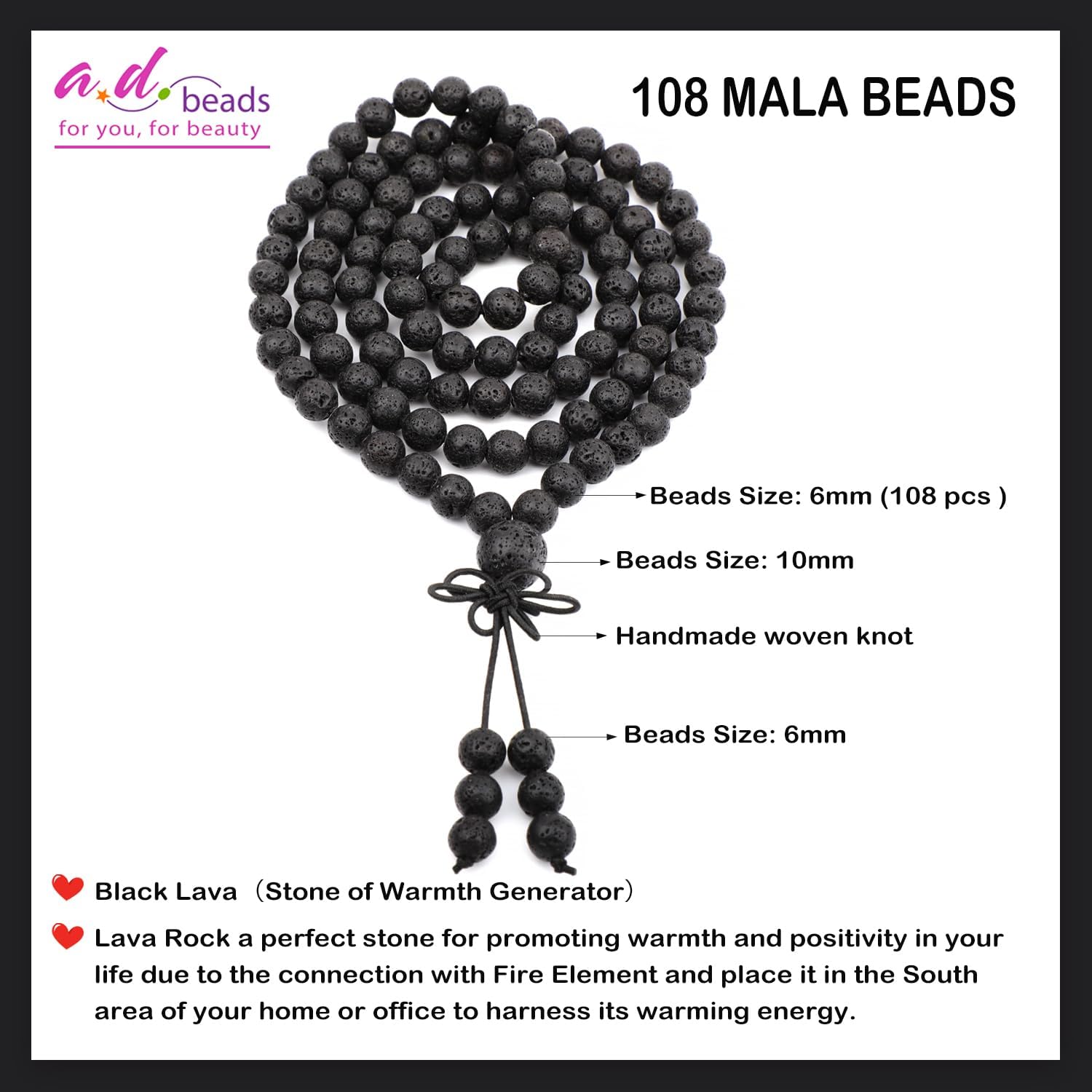 AD Beads 6mm 8mm 108 Prayer Mala Jasper Elastic Bracelet - Handmade Yoga Meditation Healing Power Energy Gifts for Unisex Adult. - Image 2