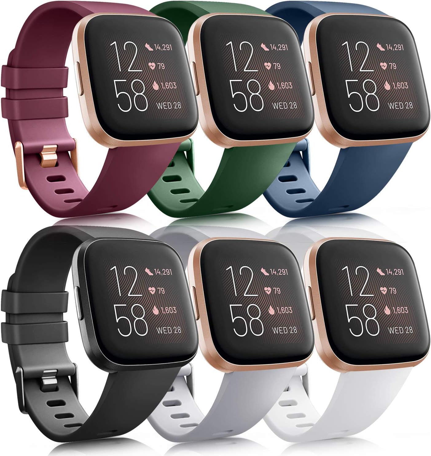6本パック スポーツバンド Fitbit Versa 2 / Fitbit Versa/Versa Lite/Versa SE対応 クラシックソフトシリコン交換用リストバンド
