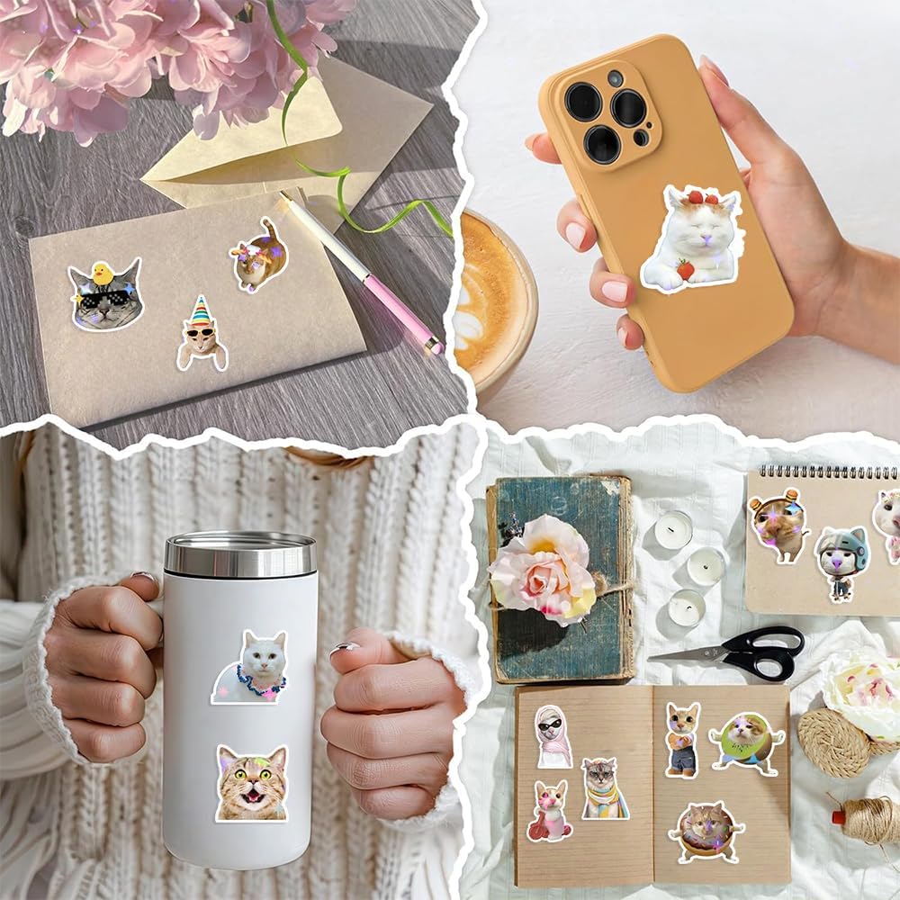 200 Pcs Funny Cat Stickers Cute Cat Meme Sticker for Adults Funny Holographic Glitter Animal Vinyl Waterproof Stickers for Water Bottles Laptops Phone Luggage Guitar - Image 6