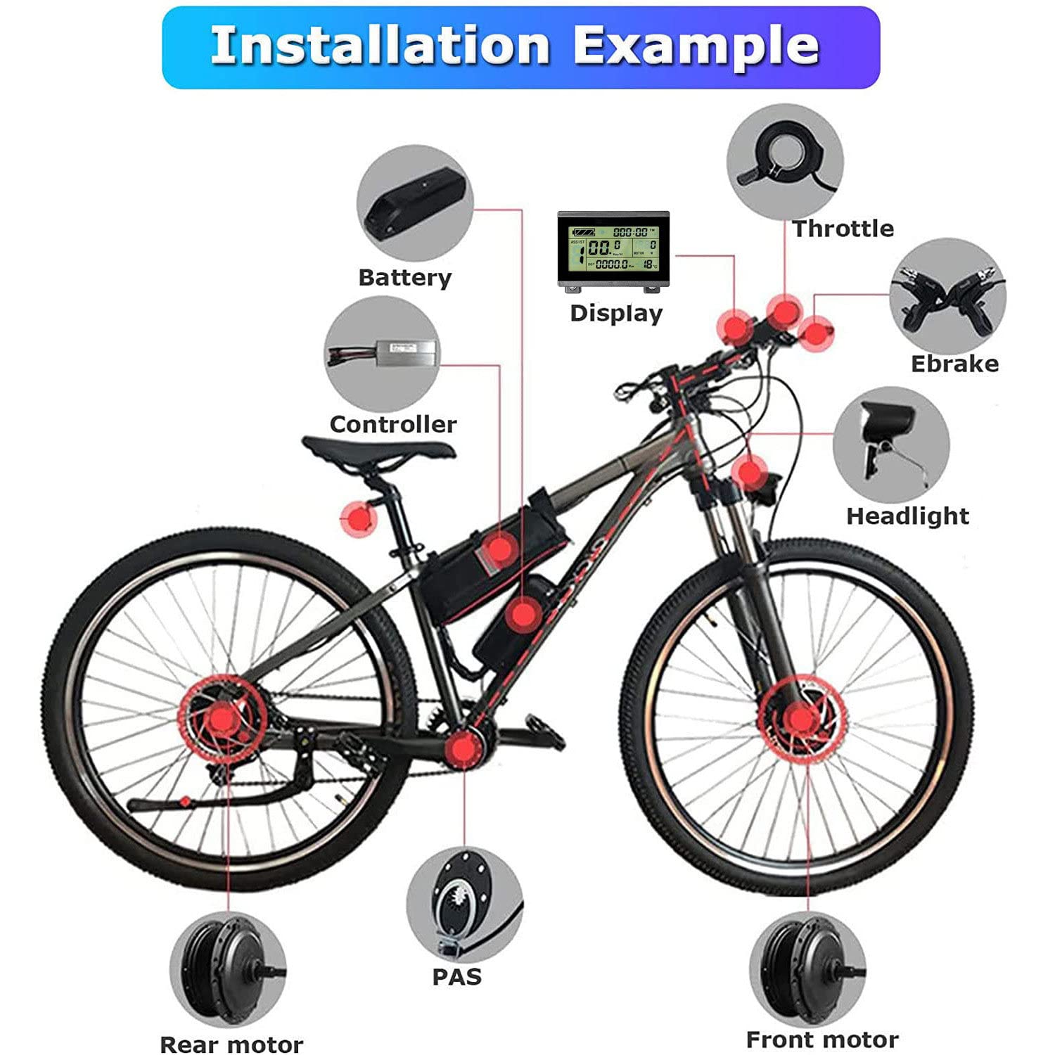 Kit di conversione Ebike 20 ”, 24”, 26 ”, 27,5”, 28 ”, 29”, 700c Kit di conversione E Bike Kit di conversione Bici elettrica Ebike (Cassetta Posteriore) 36V/250W-26inch