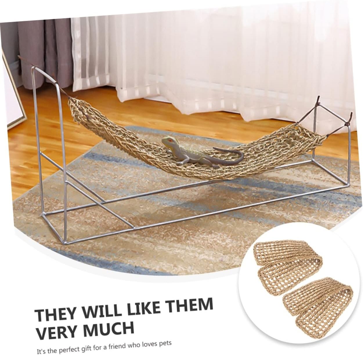 Abaodam 2Pcs Seagrass Cushions Reptiles Hanging Beds Durable Lizard Hammock for Snakes Iguanas Geckos Compact for Active Pet Exercise