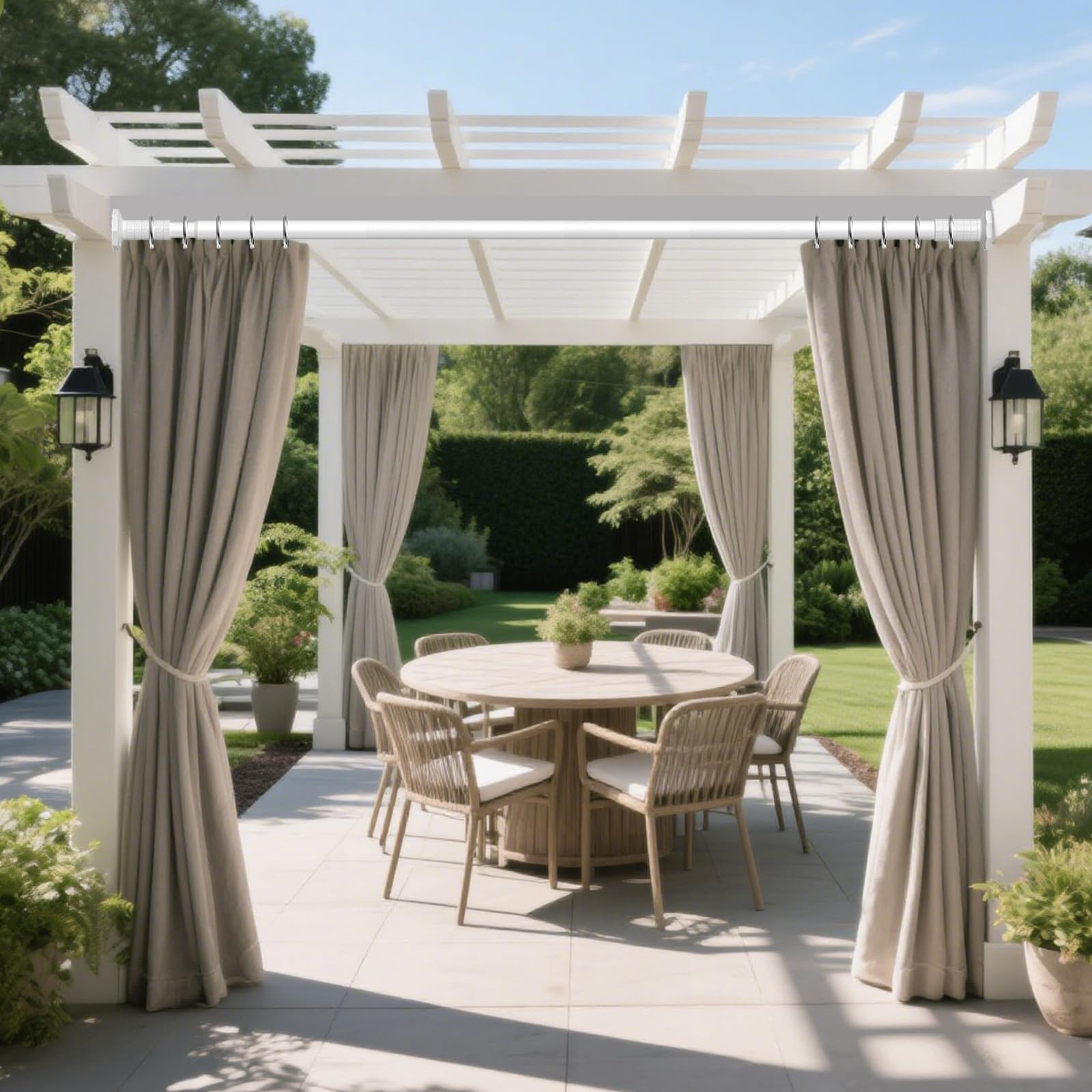 Bastone per tenda a tensione, 130-400 cm, senza foratura, extra lungo, per esterni, per patio, aste a molla regolabili per finestra del bagno, facile da installare, non arrugginisce, bianco