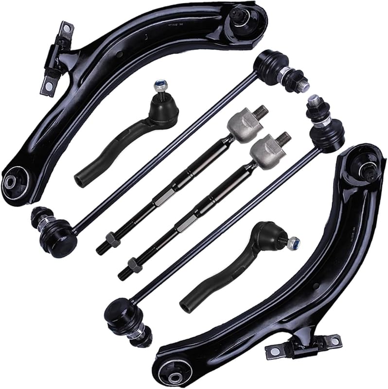 Kit de braços de controle inferiores, terminais de direção e bieletas dianteiras KDSA para Nissan Sentra 2007 a 2012 – 8 peças