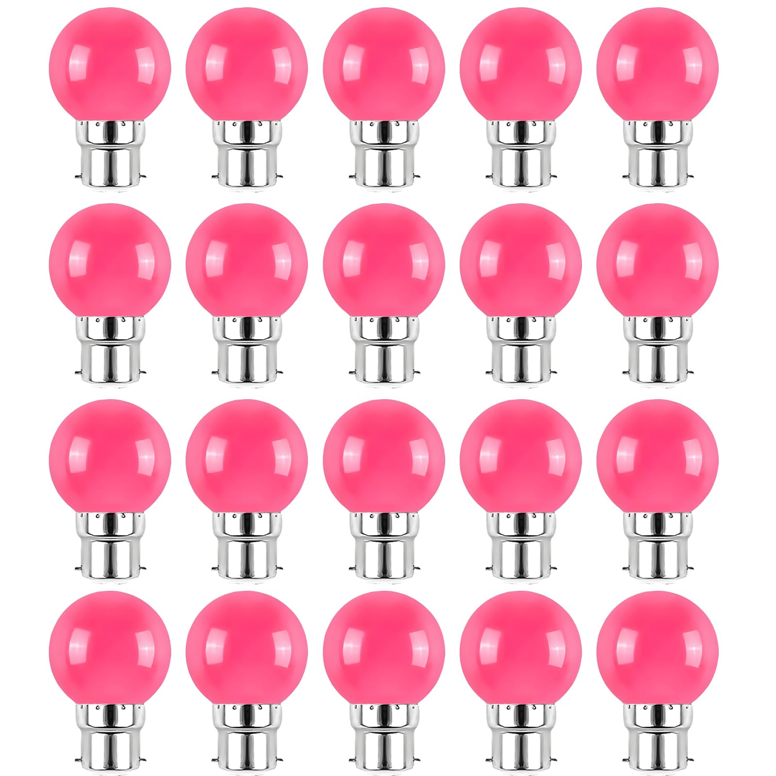Jiotouhu B22 2W LED Light Bulb, Equivalent Incandescent 20W, 240LM AC 220V-240V B22 Bayonet Light Bulbs, G45 Mini Globe Bulb, Pink, Pack of 20