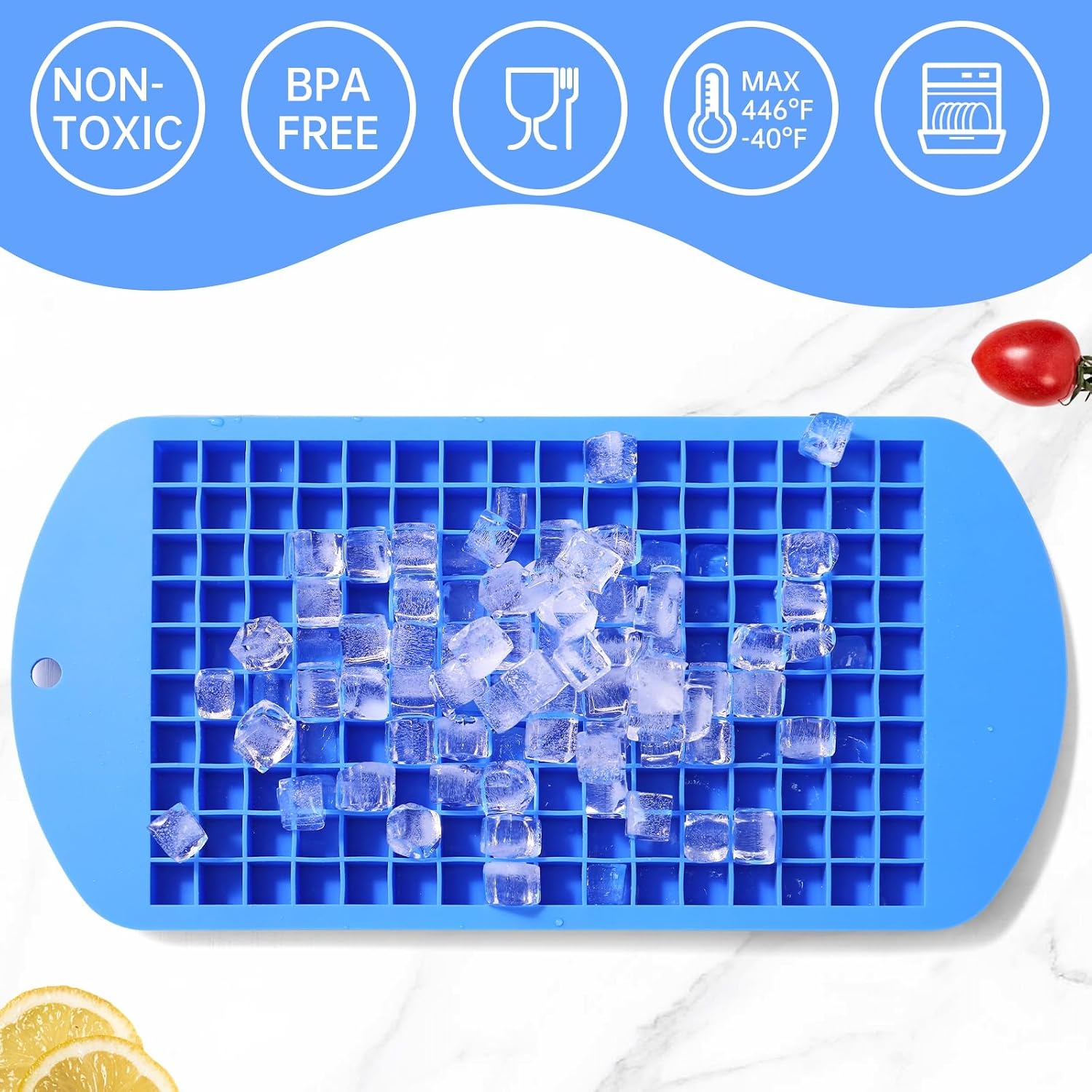 Silicone Mini Ice Cube Tray, 160 Nugget Ice Cube Molds Easy Release Small Ice Cube for Chilling Whiskey Cocktail, Stackable Ice Trays For Freezer (Blue)