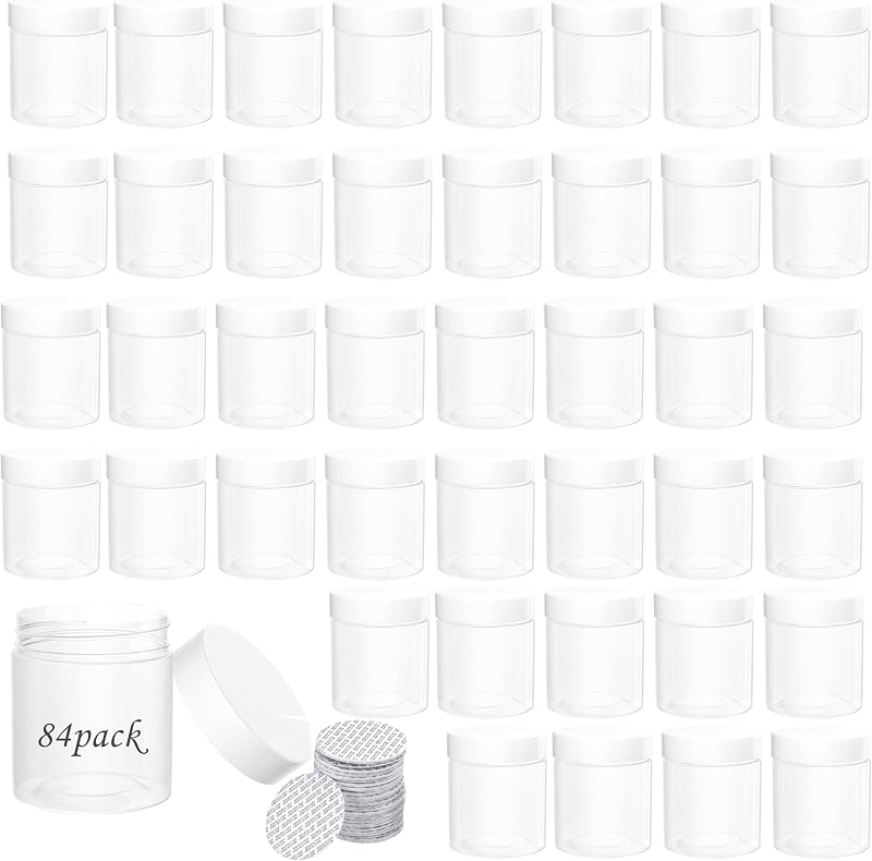 ihomecooker 84 Frascos Plásticos Redondos de 120 mL com Tampas de Rosca e Adesivos de Vedação, Brancos