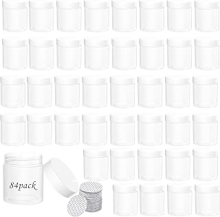ihomecooker 84PCS 4oz/125ml Plastic Jars with Screw On Lids Pressure Sensitive Seal,Clear Container for Storing Dry Food,Lotion, Makeup, Slime, Honey Jam, Cream, Butter,White