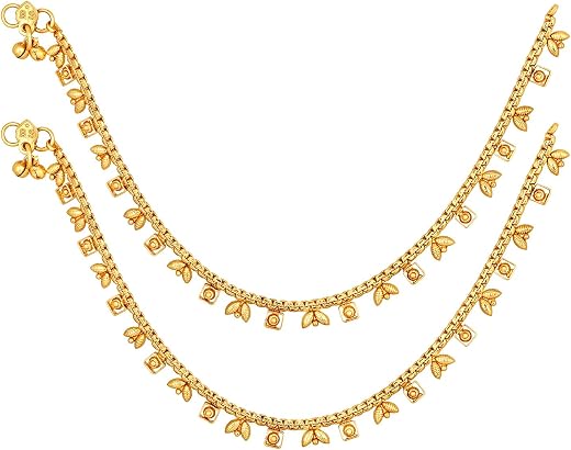 Peora Gold Plated Thin Anklet Fancy Payal Stylish Fashion Jewellery Gift for Women & Girls