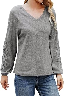 AaaozKjie Long Sleeve Women's Pullover Autumn Loose Pullover with Crew Neck Blouse Tops Long Shirt Women