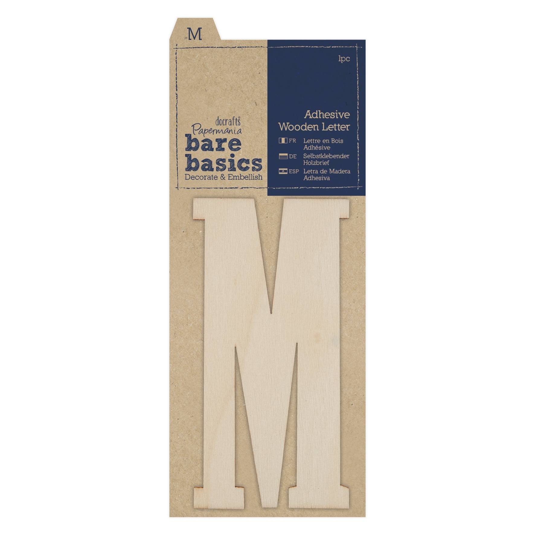 Bare Basics Papermania Adhesive Wooden Letter M, Personalise Crafts, Embellishment