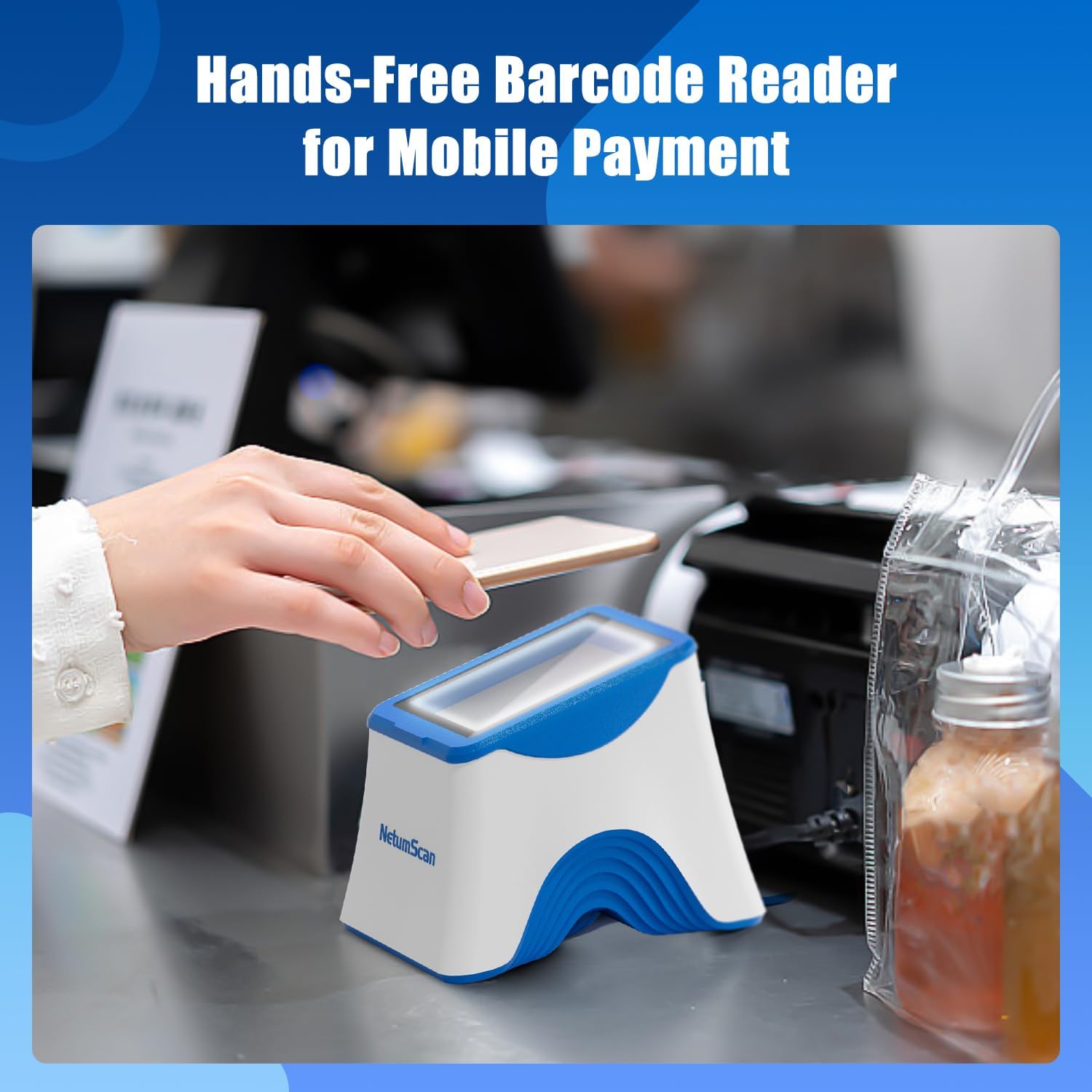 NetumScan Desktop Barcode Scanner, Omnidirectional QR Reader for Retail | Auto-sensing 2D/1D scanner for mobile payments and POS Hands-free operation Compatible with Windows,Mac,Linux
