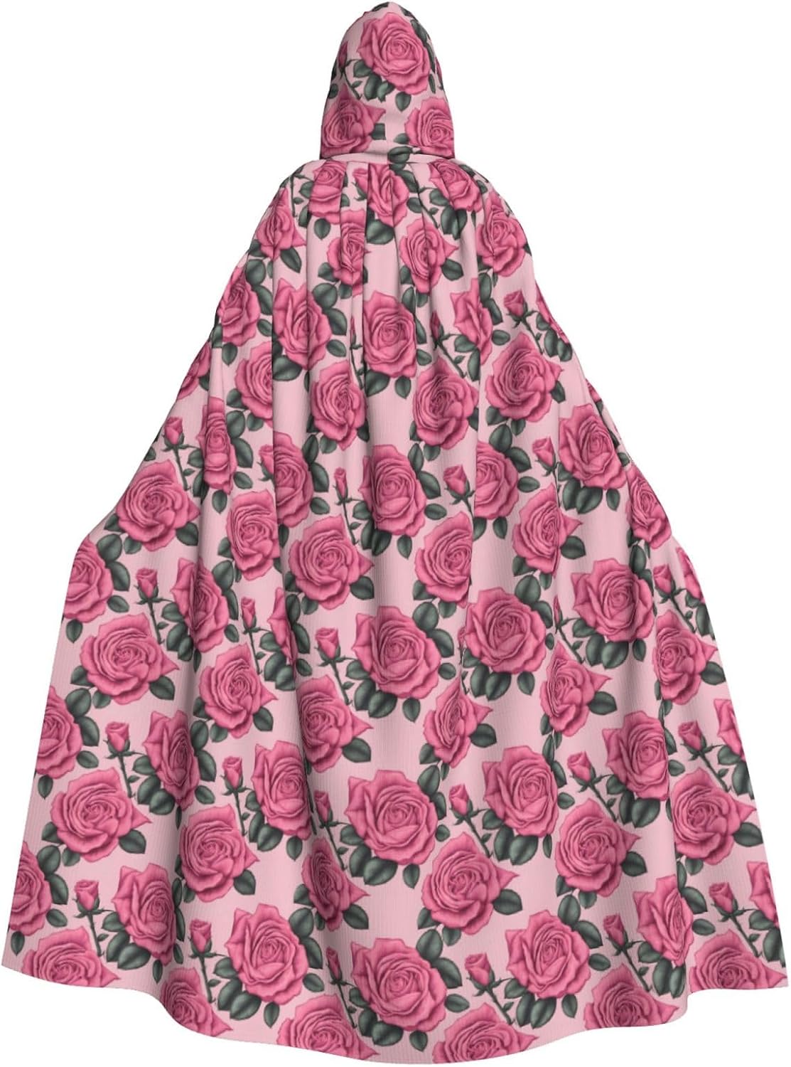 Unisex Full Length Hooded Halloween Christmas Party Robe Cloak Cape Cosplay Costume Men Women Bright Pink Roses Prints