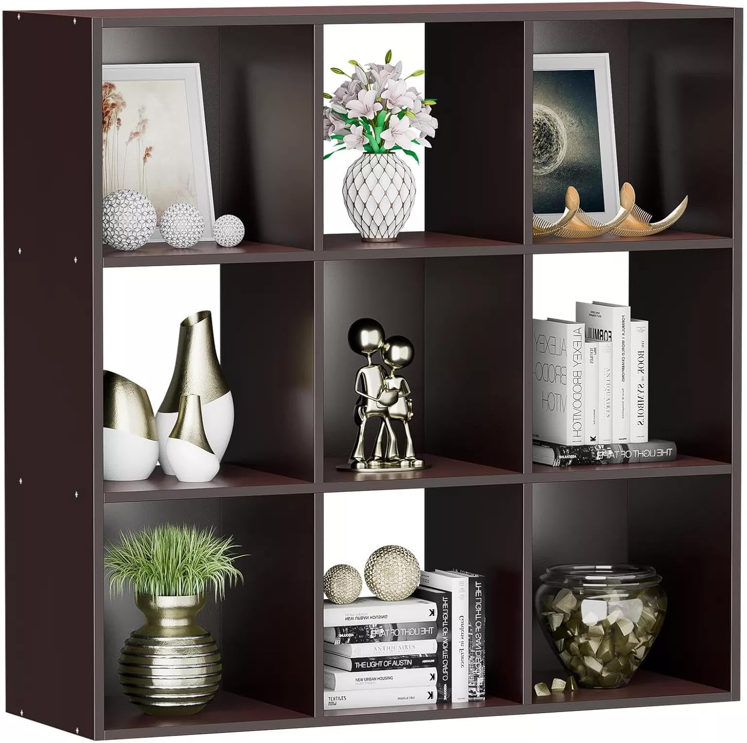for 9 Cube 3 Shelves Closet Organizer Storage Shelves W/5 Removable Back Panel Brown