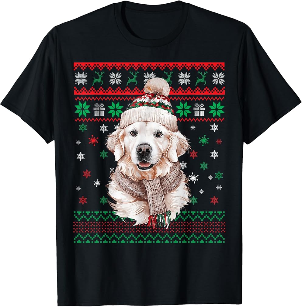 White English Cream Golden Retriever Mom Dog Puppy Christmas Men Women Kids T-Shirt