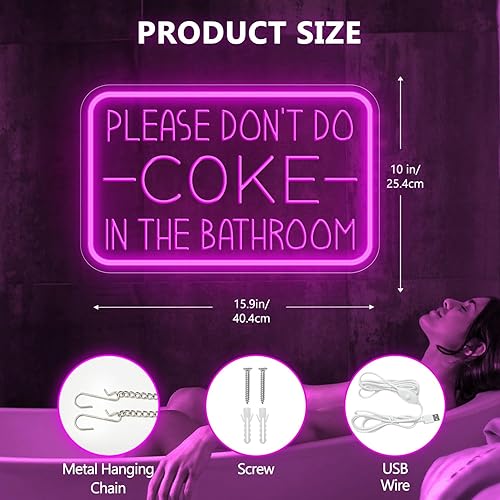 Miniatura 7 de Letrero de neón con texto en inglés "Please Don't Do Coke in The Bath" para decoración de pared, luz LED de neón alimentada por USB con brillo