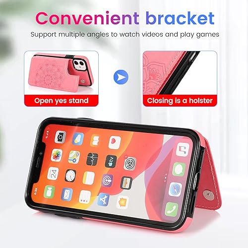 Miniatura 2 de Funda para iPhone 11 y 11 con tarjetero y tarjetero delgado de cuero para iPhone 11 de 6.1 pulgadas (rosa)