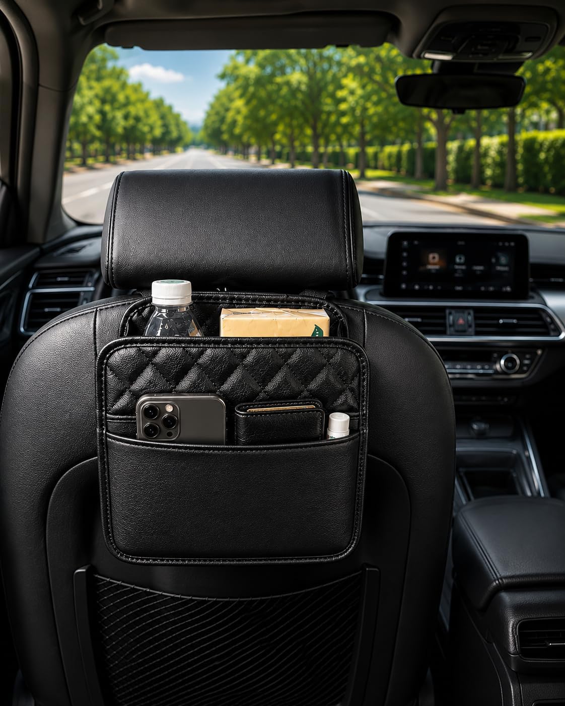 Leather Car Trash Can for Headrest – Waterproof Car Garbage Bin, Durable Organizer for SUV, Truck & Car