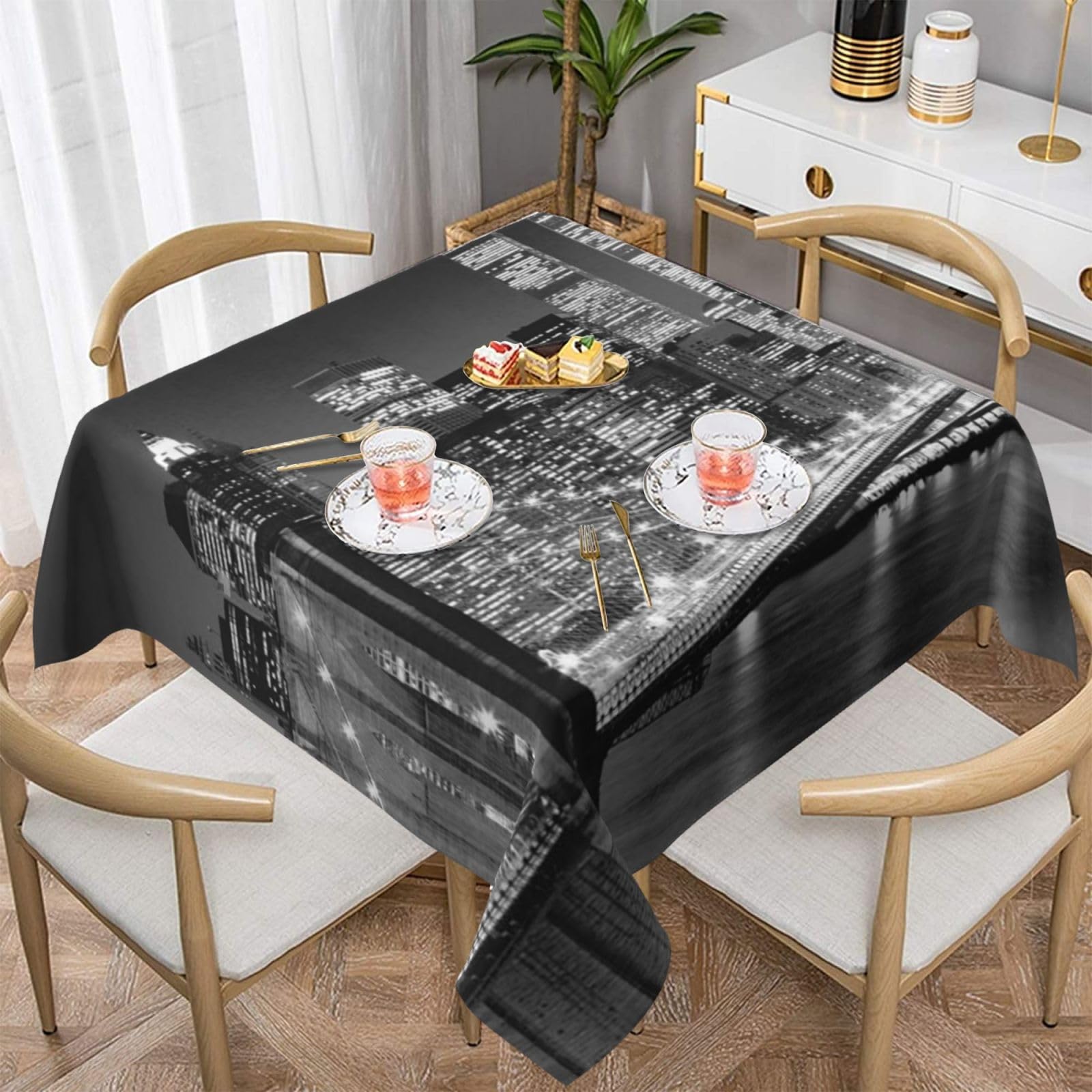 DCEHGEW new york Prints Square Tablecloth 152x152 CM, Waterproof Fabric Table Cloth for Dining Table, Farmhouse Table Cover for Kitchen Dining Tabletop Decoration