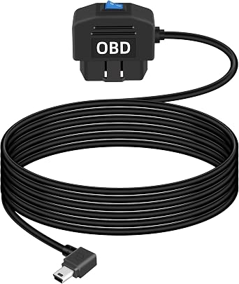GELRHONR Right Angle OBD Power Cable for Dash Camera, Mini USB OBD2 Dashcam Hardwire Kit with 24 Hours Surveillance and Acc 2 Mode 11.5FT, for EV Hybrid Fuel Vehicles(Right Angle Mini USB)