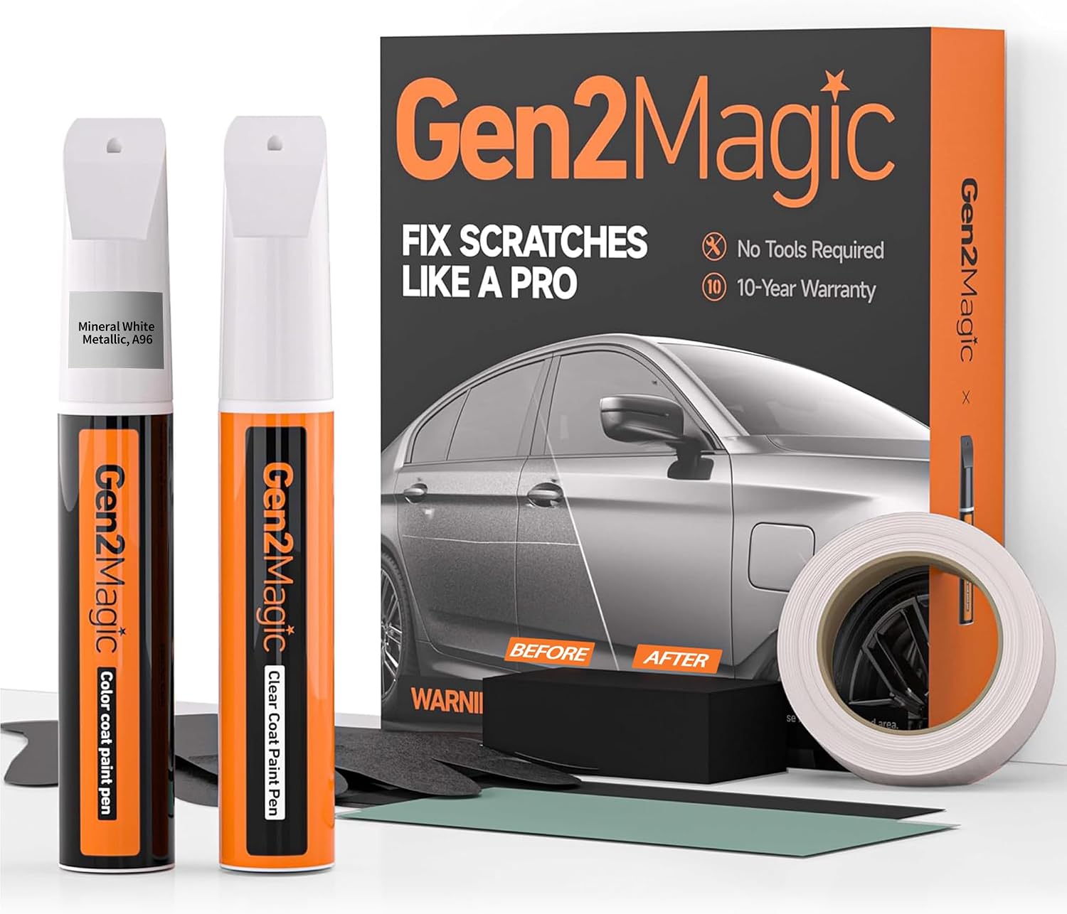 Super White Touch Up Paint Pen Kit for Toyota [Clear Coat Included], 040 Color Match for Scratches, Easy Scratch Repair for Toyota RAV4 Camry Corolla Tacoma Highlander 4Runner Prius & More
