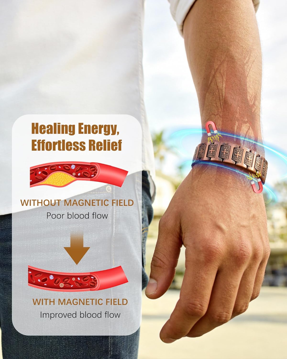 Copper Cross Bracelet for Men, Ultra Strength Magnetic Bracelets for Men - Adjustable Copper Jewelry with Sizing Tool & Gift Box - Image 6